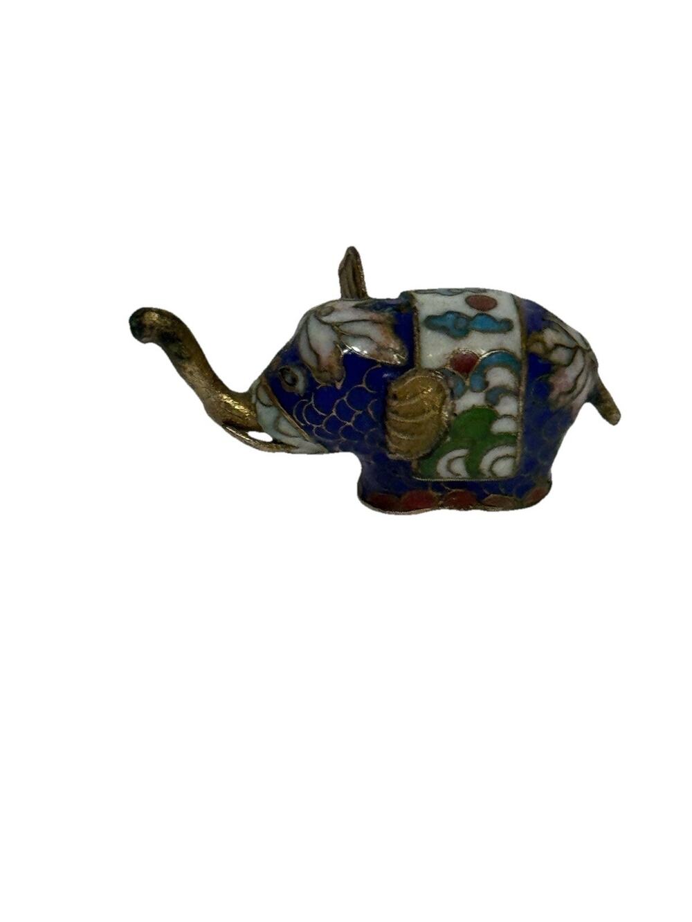 Vintage Cloisonné Lucky Brass Elephant Figure Shelf Sitter Home Decor Decor